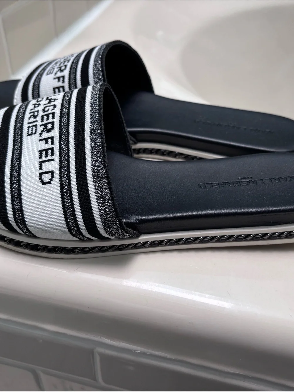 Karl Lagerfeld Black and White Logo Slide Sandals for Kids